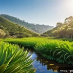Home 19 비건 화장품의 환경적 이점 - A serene and vibrant natural ecosystem scene showcasing a variety of flourishing plants and wildlife...